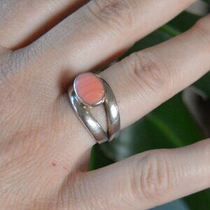 Vintage Sterling Silver and Coral Ring, Size 7.5